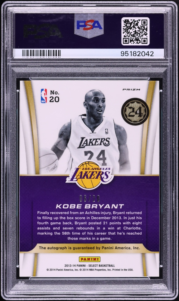 2013 Select Franchise Signatures Blue Prizm Kobe Bryant AUTO /20 #20 PSA 9 MINT