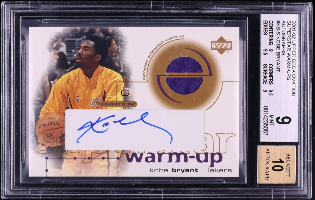 2001 Upper Deck Ovation Superstar Warm-Ups Kobe Bryant PATCH AUTO #KB-S BGS 9 MINT