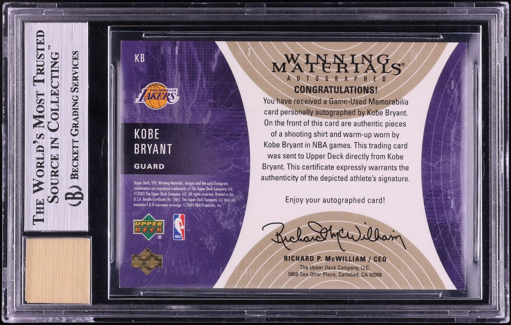 2003 SPx Winning Kobe Bryant GAME-USED PATCH AUTO /100 #KB BGS 9 MINT