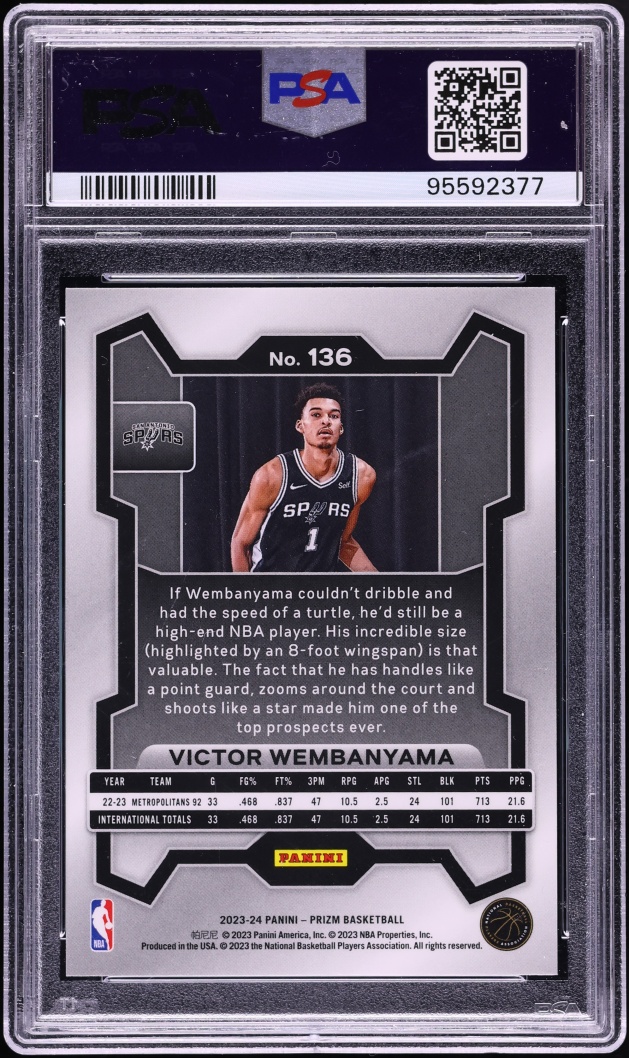 2023 Panini Prizm Victor Wembanyama ROOKIE #136 PSA 10 GEM MINT