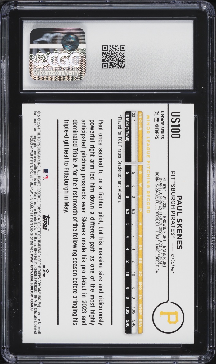 2024 Topps Update Paul Skenes ROOKIE #US100 CGC 8 NM-MT