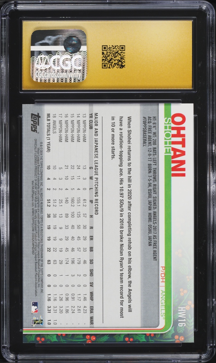 2019 Topps Holiday Metallic Shohei Ohtani #HW16 CGC 10 PRISTINE