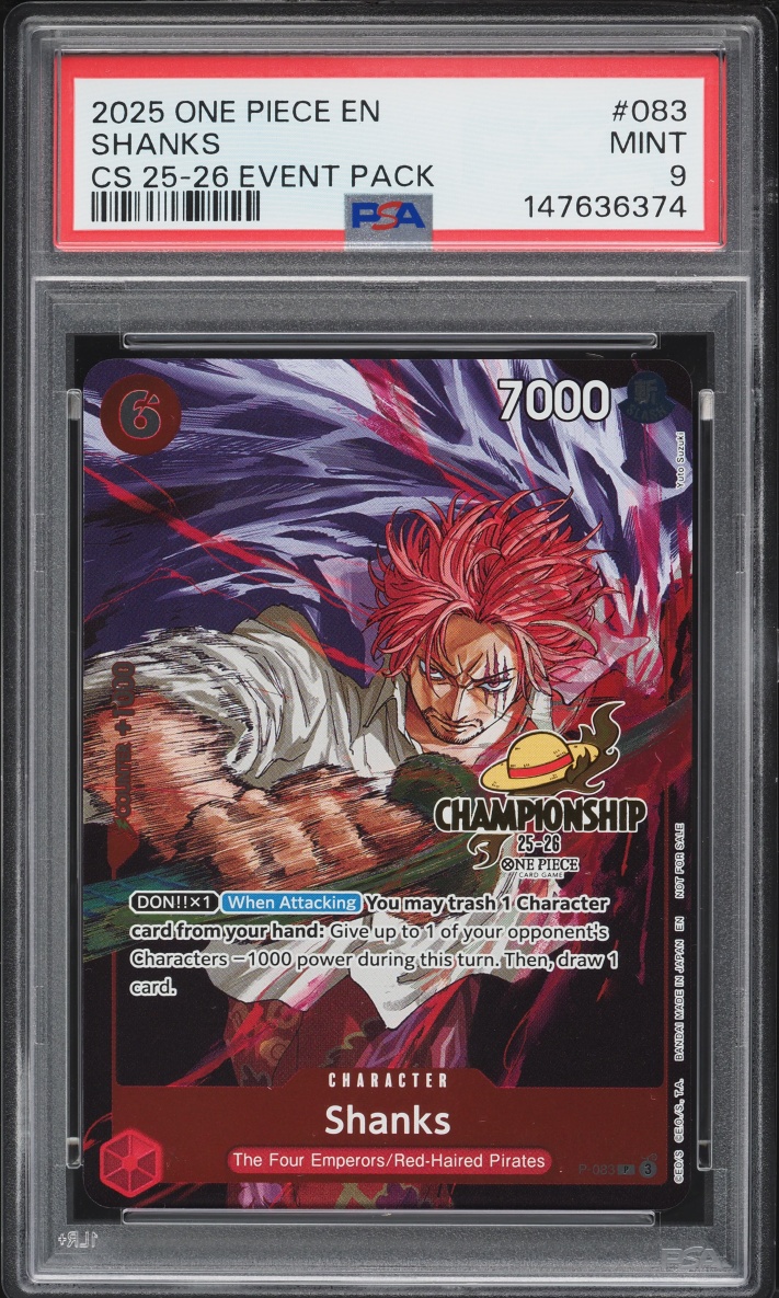 2025 One Piece Promo Championship Event Pack Shanks #P-083 PSA 9 MINT
