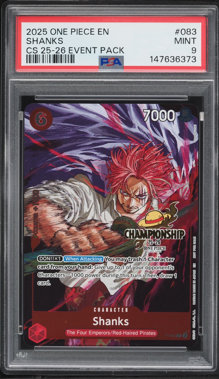 2025 One Piece Promo Championship Event Pack Shanks #P-083 PSA 9 MINT