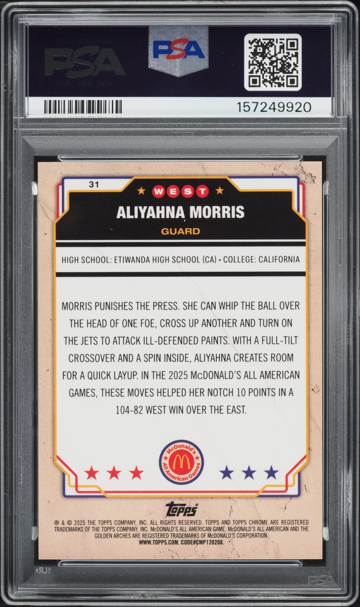 2025 Topps Chrome McDonald's All American Tie-Dye Refractor Aliyahna Morris /25 #31 PSA 9 MINT