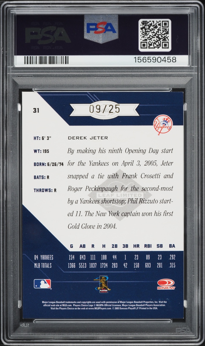 2005 Leaf Limited Gold Spotlight Derek Jeter /25 #31 PSA 7 NRMT