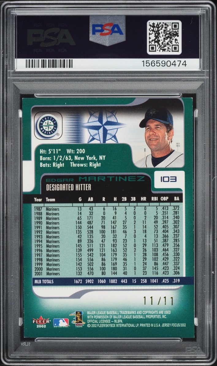 2002 Fleer Focus Jersey Number Edgar Martinez 11/11 #103 PSA 7 NRMT
