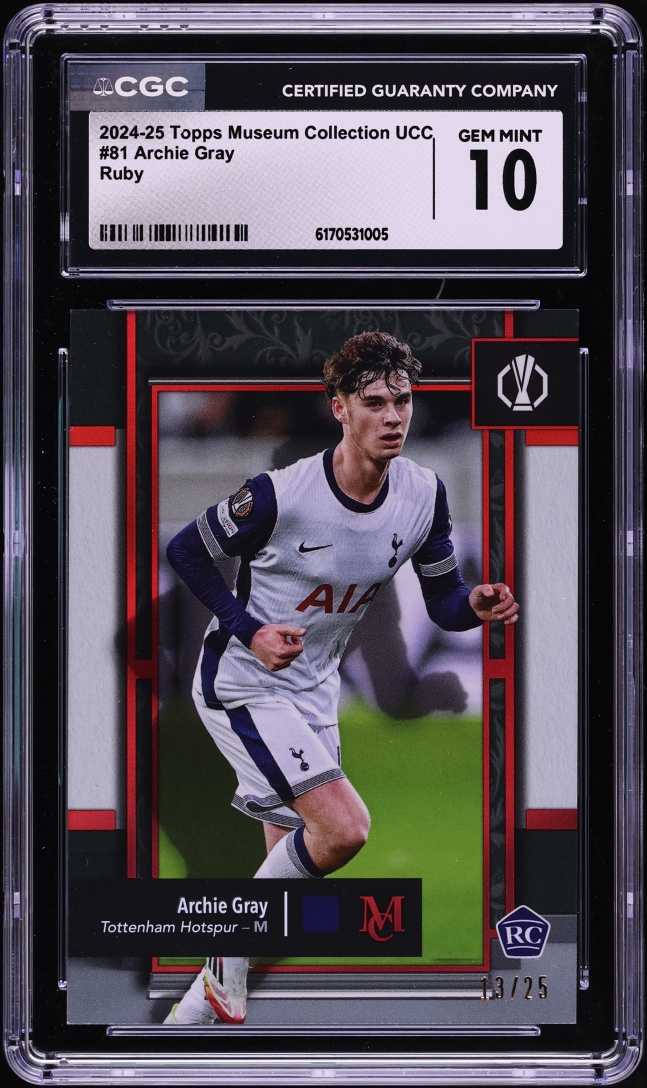 2024 Topps Museum Collection UEFA Club Competitions Ruby Archie Gray ROOKIE #81 CGC 10 GEM MINT