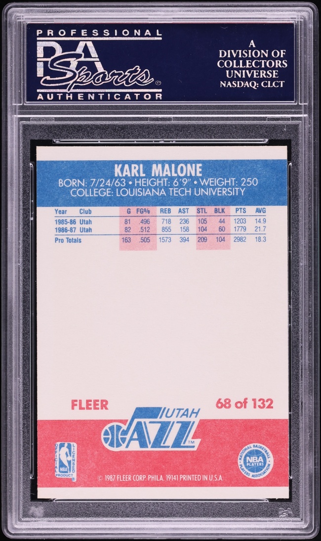 1987 Fleer Basketball Karl Malone #68 PSA 9 MINT