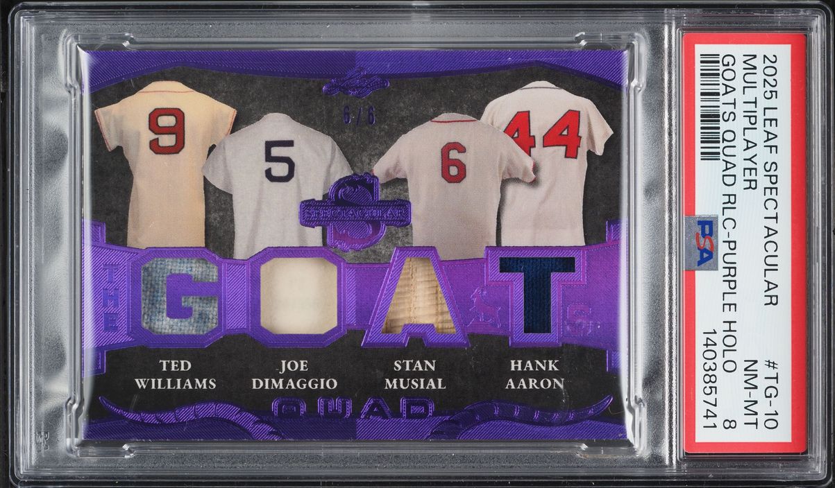 2025 Leaf Spectacular The Goats Quad Relics Purple Holo Multiplayer PATCH 6/6 #TG-10 PSA 8