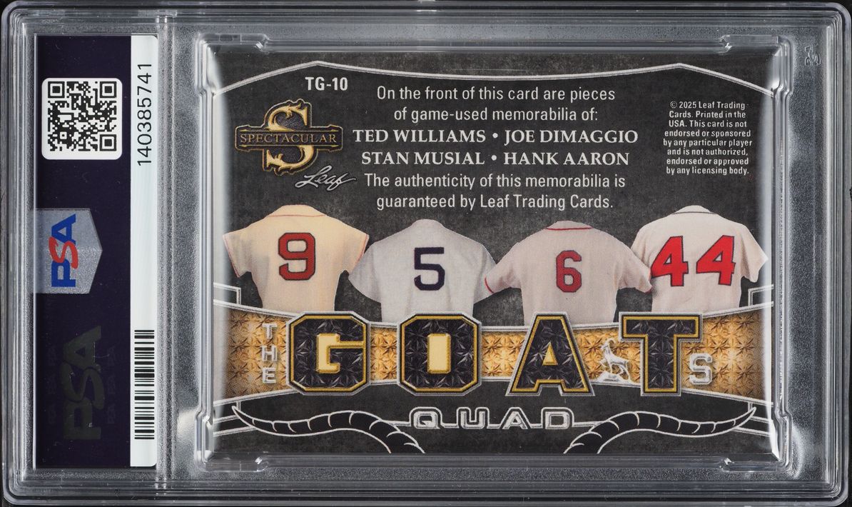 2025 Leaf Spectacular The Goats Quad Relics Purple Holo Multiplayer PATCH 6/6 #TG-10 PSA 8