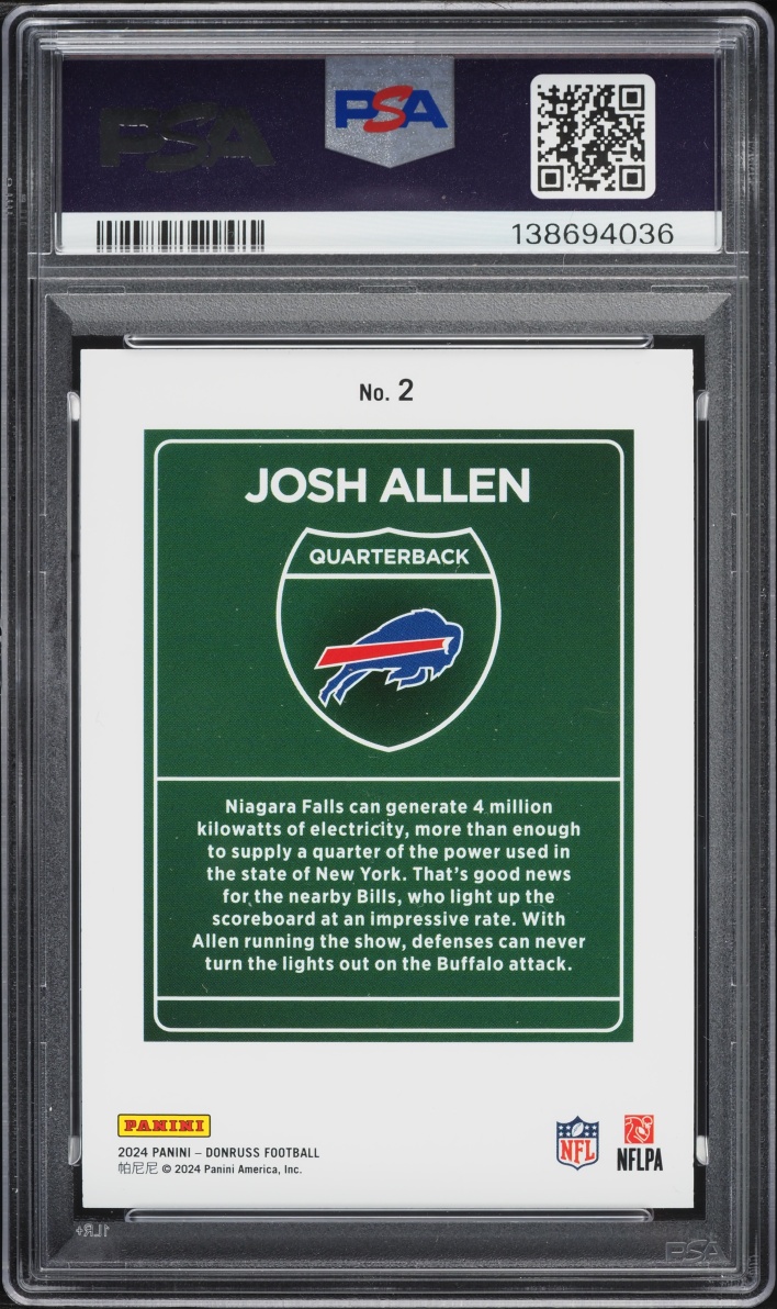 2024 Donruss Downtown Josh Allen #2 PSA 8 NM-MT