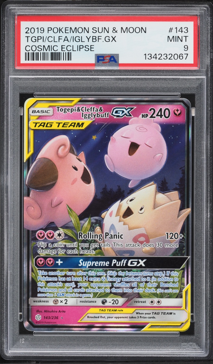 2019 Pokemon Sun & Moon Cosmic Eclipse Holo Togepi Cleffa Igglybuff GX #143 PSA 9 MINT