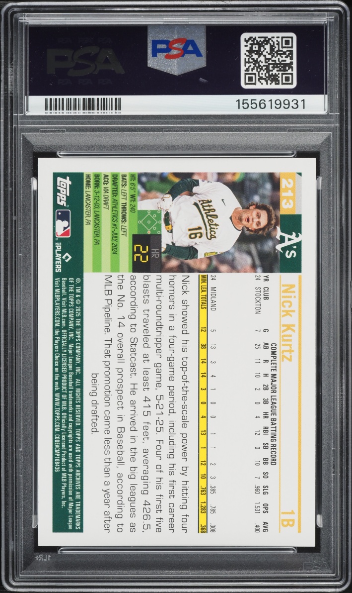 2025 Topps Archives Nick Kurtz ROOKIE #213 PSA 10 GEM MINT