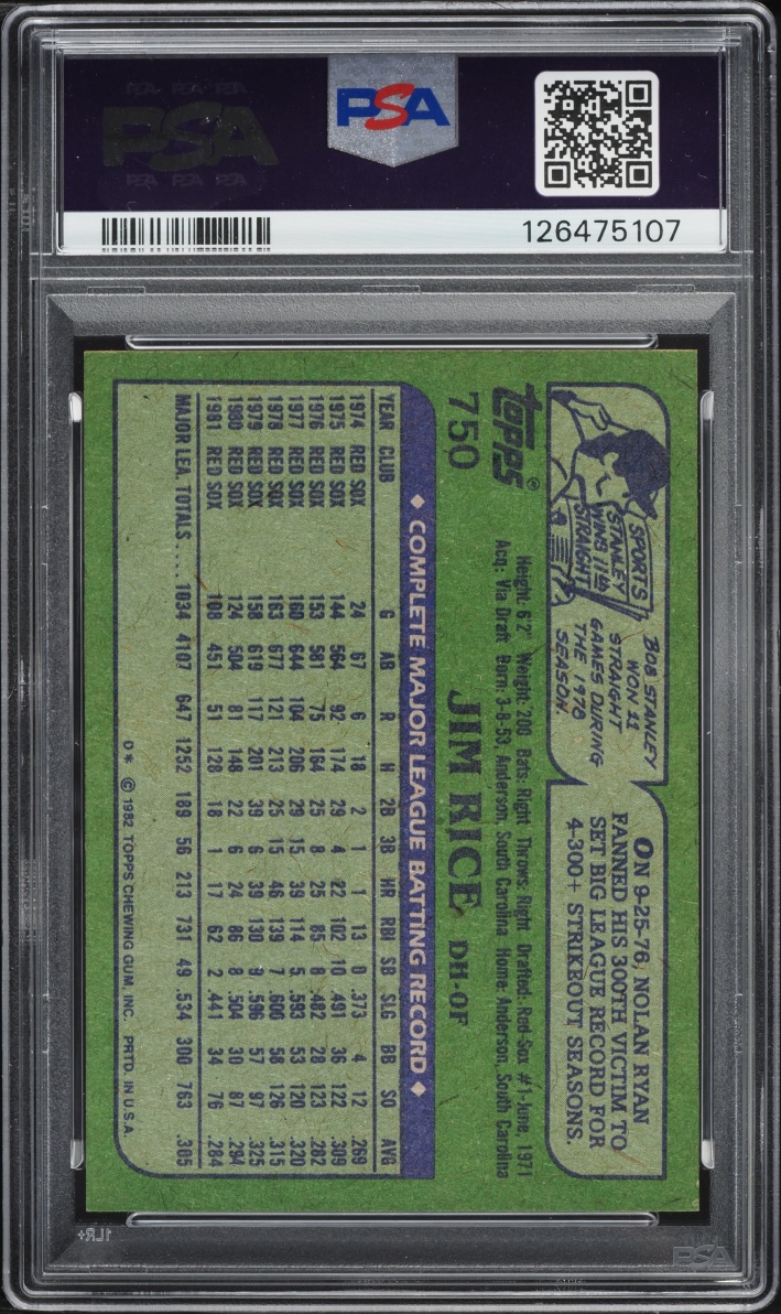 1982 Topps Jim Rice #750 PSA 8 NM-MT