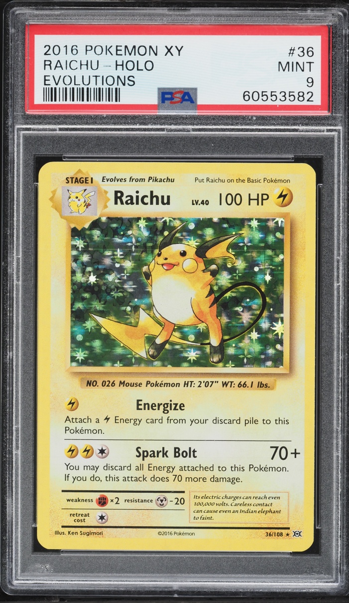 2016 Pokemon XY Evolutions Holo Raichu #36 PSA 9 MINT
