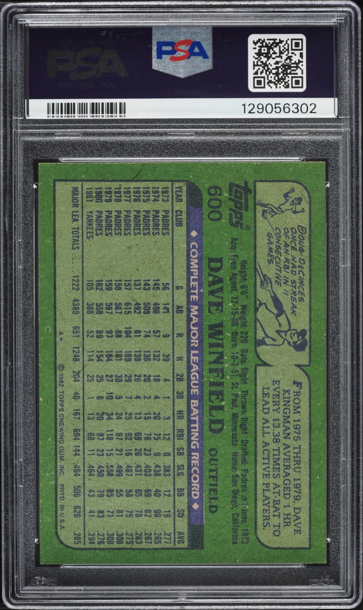 1982 Topps Dave Winfield #600 PSA 8 NM-MT