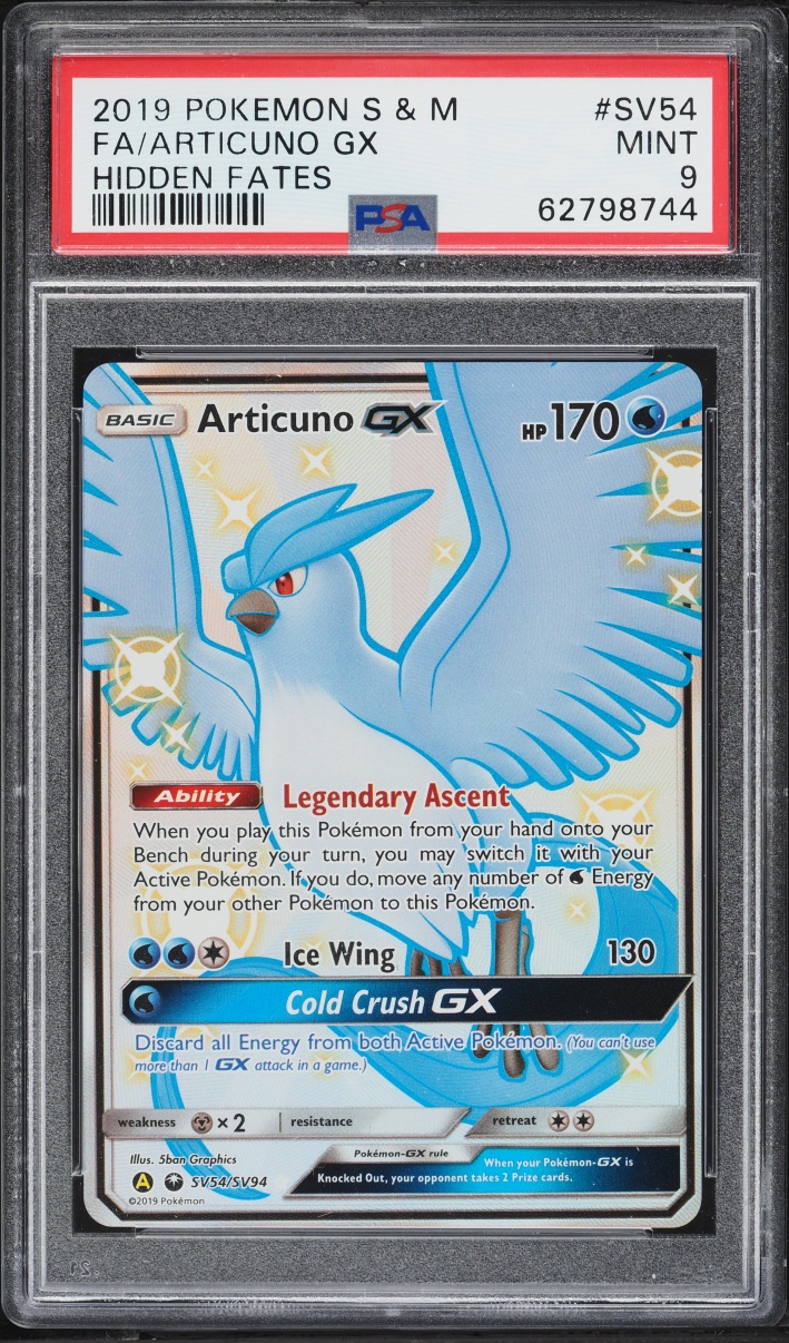 2019 Pokemon Sun & Moon Hidden Fates Shiny Vault Full Art Articuno GX #SV54 PSA 9 MINT