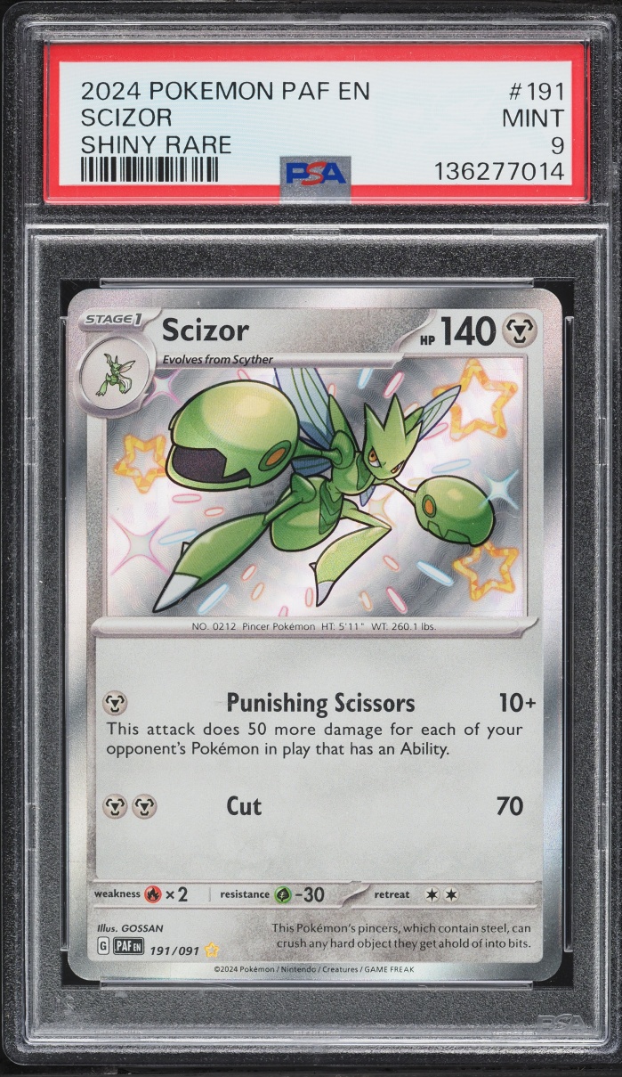 2024 Pokemon Scarlet & Violet Paldean Fates Shiny Rare Scizor #191 PSA 9 MINT