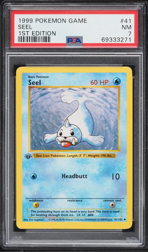 1999 Pokemon Base Set Shadowless 1st Edition Seel #41 PSA 7 NRMT