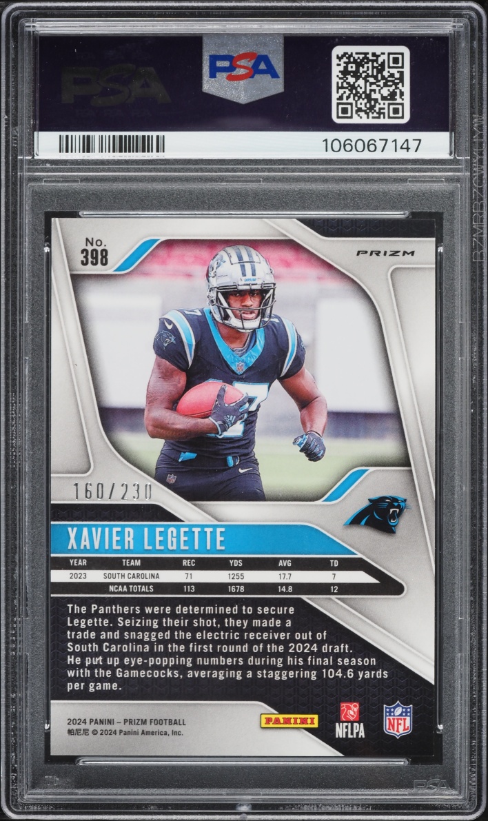 2024 Panini Prizm Blue Wave Xavier Legette ROOKIE /230 #398 PSA 10 GEM MINT