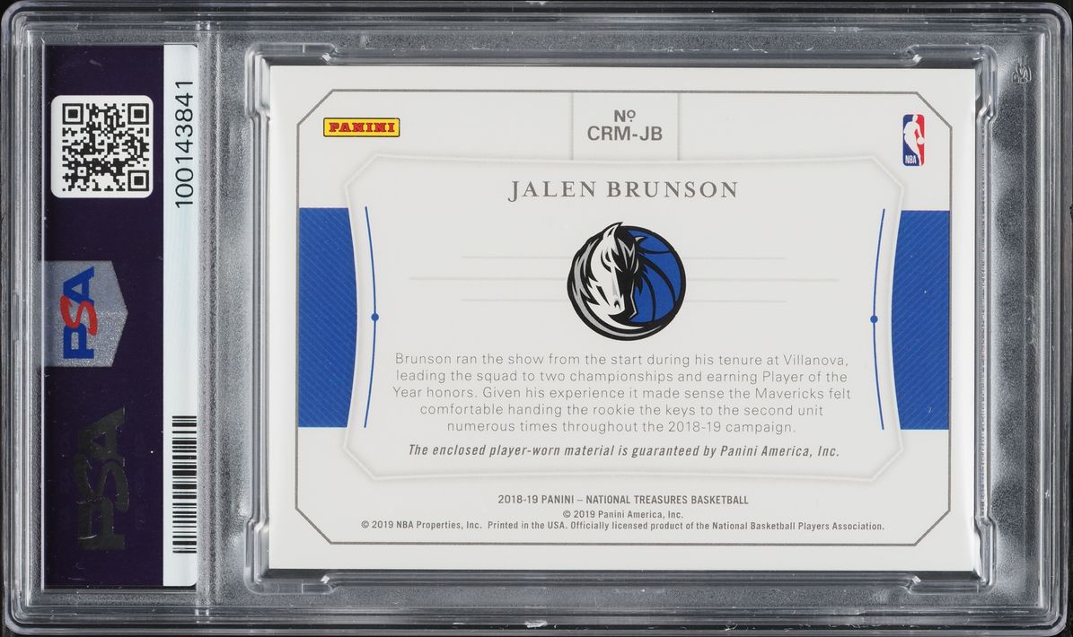 2018 National Treasures Colossal Jalen Brunson ROOKIE PATCH /99 #CRM-JB PSA 10 GEM MINT