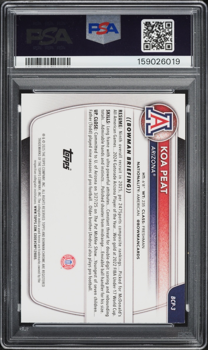 2025 Bowman Chrome U Green Geometric Koa Peat PROSPECT /99 #BCP-3 PSA 9 MINT
