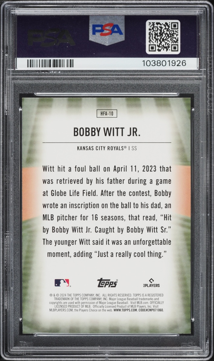 2024 Topps Home Field Advantage Bobby Witt Jr. #HFA-10 PSA 10 GEM MINT