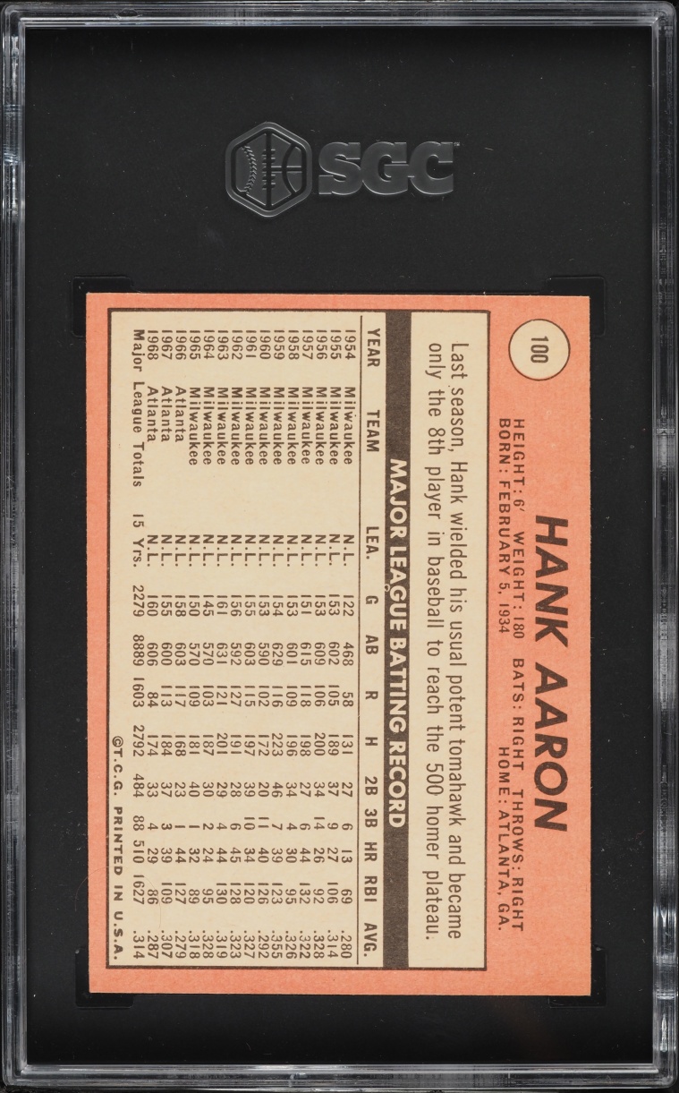 1969 Topps Hank Aaron #100 SGC 6 EXMT