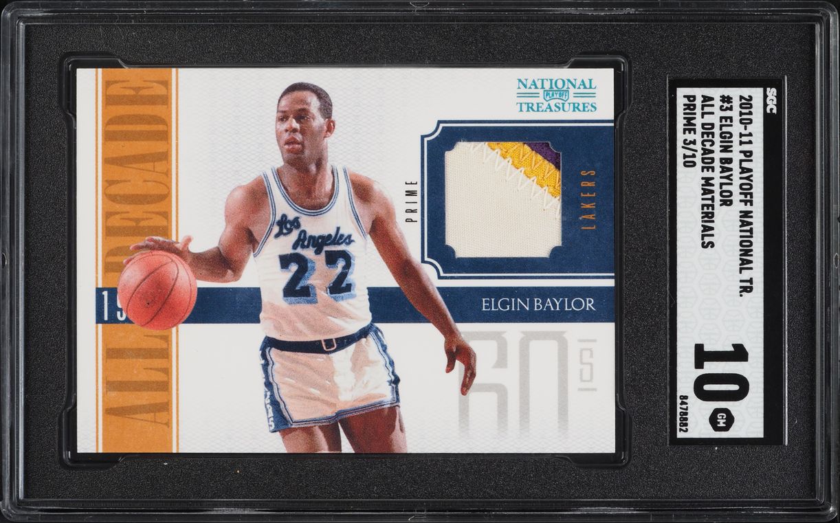 2010 Panini Playoff National Treasures All Decade Prime Elgin Baylor PATCH /10 #3 SGC 10 GEM