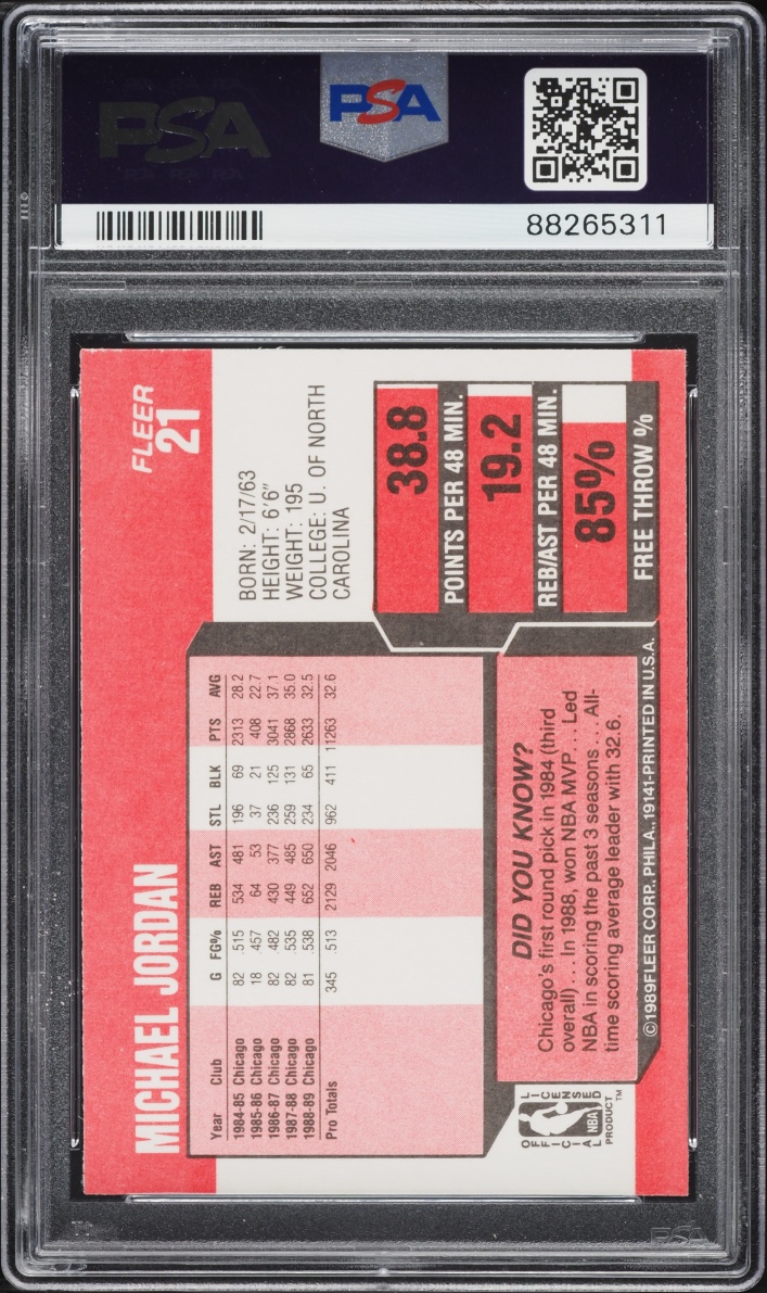 1989 Fleer Basketball Michael Jordan #21 PSA 9 MINT