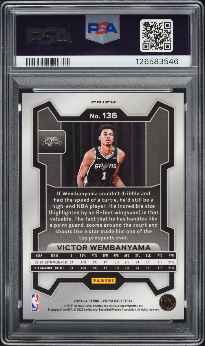 2023 Panini Prizm Silver Victor Wembanyama ROOKIE #136 PSA 9 MINT
