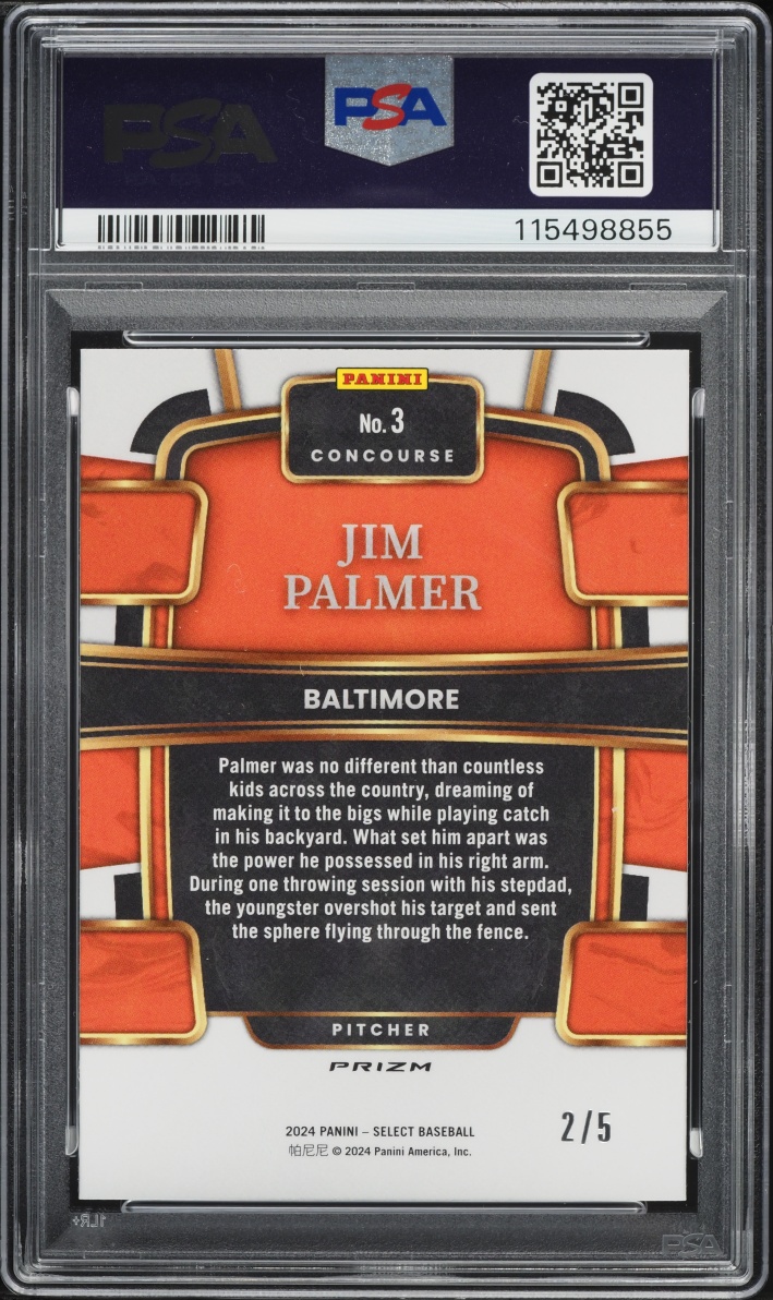 2024 Select Concourse Green Prizm Jim Palmer /5 #3 PSA 10 GEM MINT