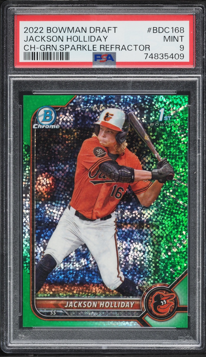 2022 Bowman Chrome Draft Green Sparkle Jackson Holliday PROSPECT /99 #BDC-168 PSA 9 MINT