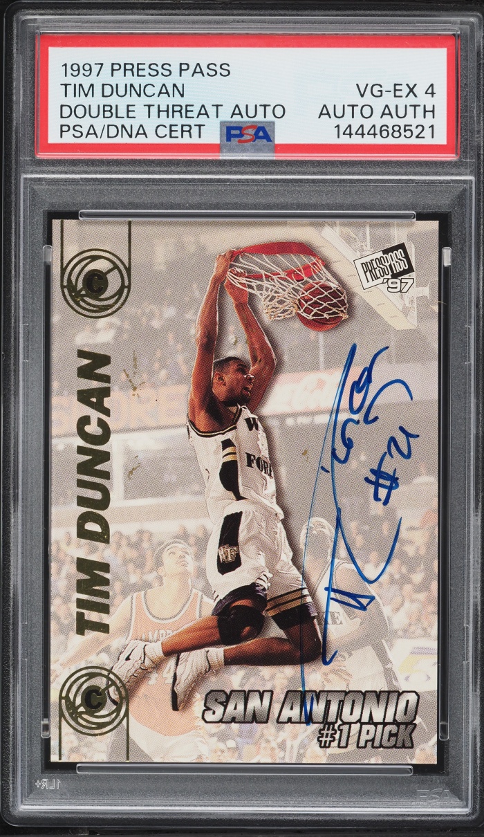 1997 Press Pass Double Threat Tim Duncan ROOKIE AUTO DNA PSA 4 VGEX
