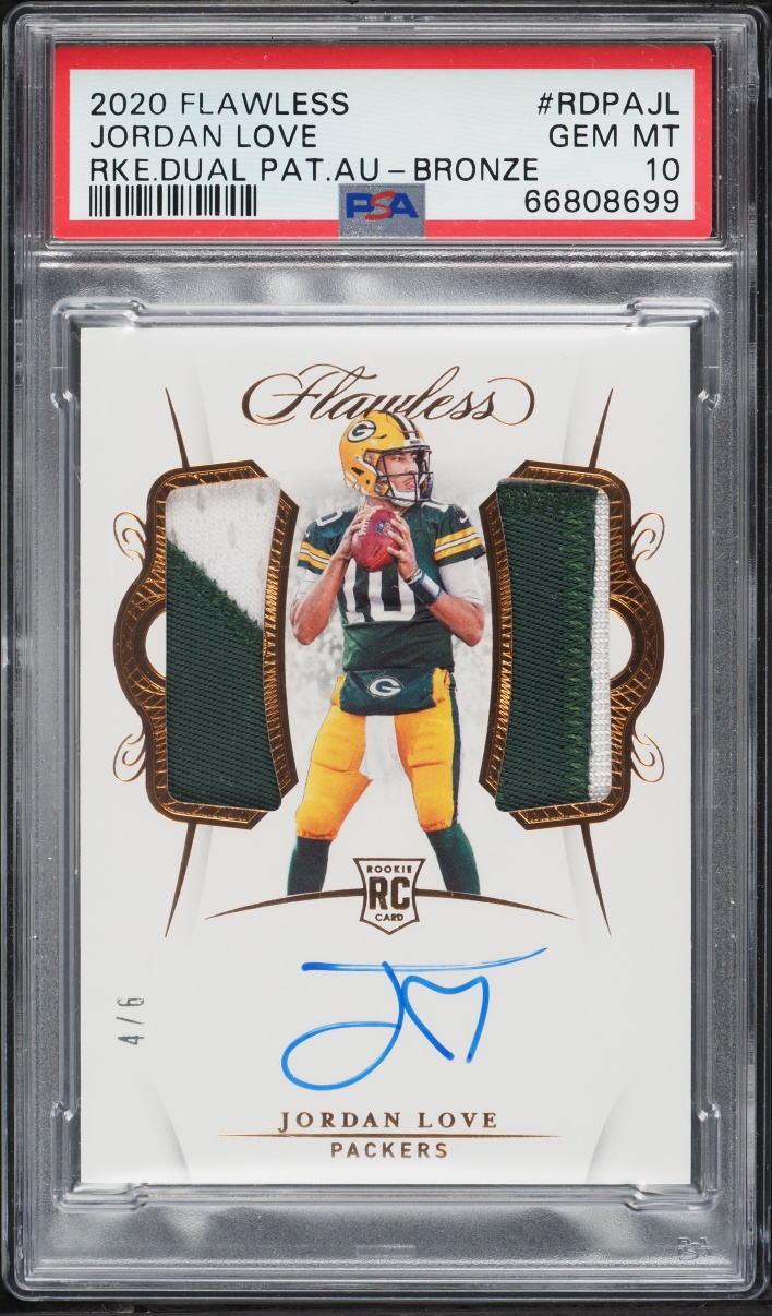 2020 Panini Flawless Dual Bronze Jordan Love ROOKIE PATCH AUTO /6 #RDPAJL PSA 10 GEM MINT
