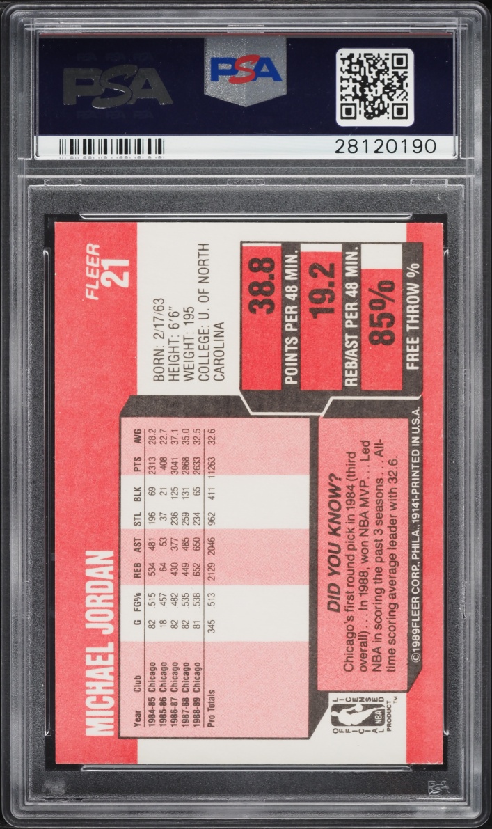 1989 Fleer Basketball Michael Jordan #21 PSA 10 GEM MINT