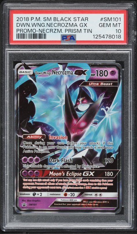 2018 Pokemon SM Black Star Promo Prism Tin Dawn Wings Necrozma Gx #SM101 PSA 10 GEM MINT