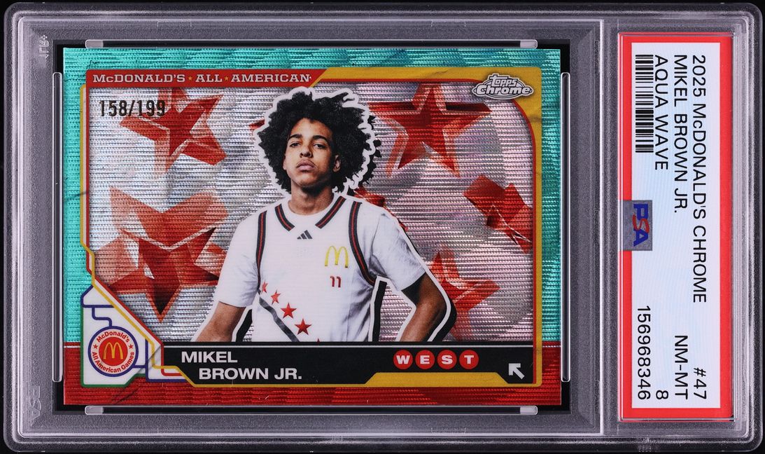2025 Topps Chrome McDonald's All American Aqua Wave Mikel Brown Jr. /199 #47 PSA 8 NM-MT