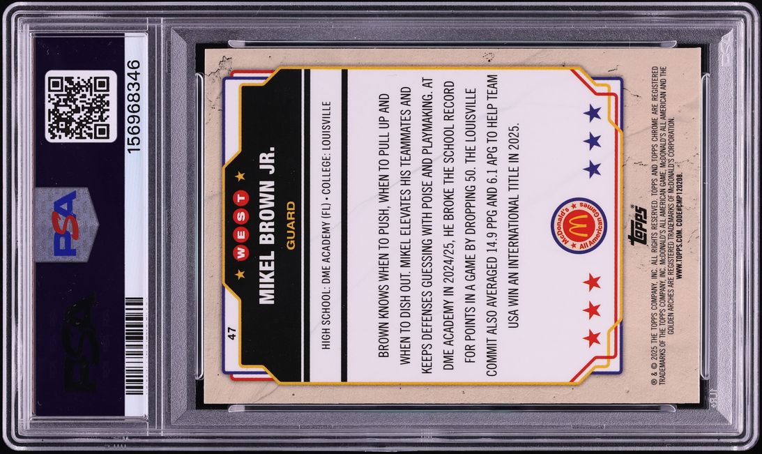 2025 Topps Chrome McDonald's All American Aqua Wave Mikel Brown Jr. /199 #47 PSA 8 NM-MT