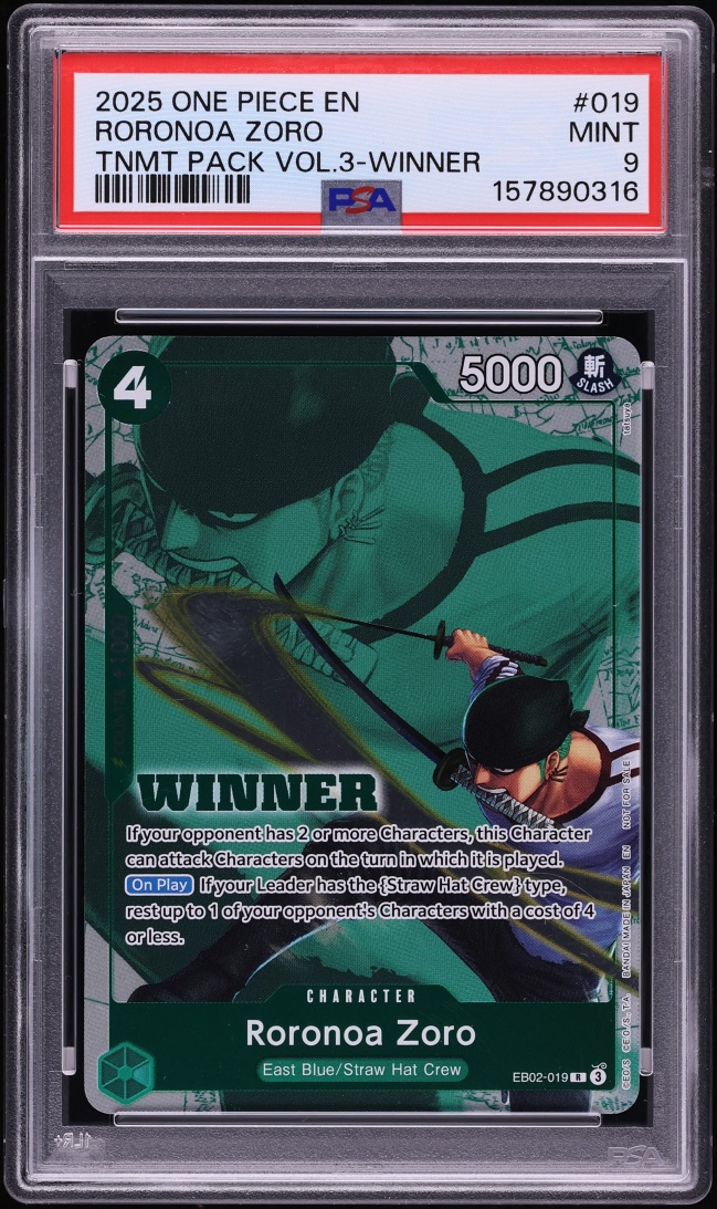 2025 One Piece Tournament Pack Volume 3 Winner Roronoa Zoro #EB02-019 PSA 9 MINT