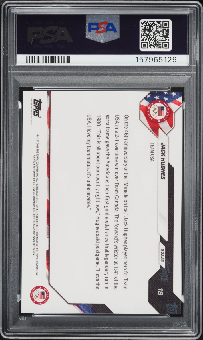 2026 Topps Now Olympics Jack Hughes #18 PSA 10 GEM MINT