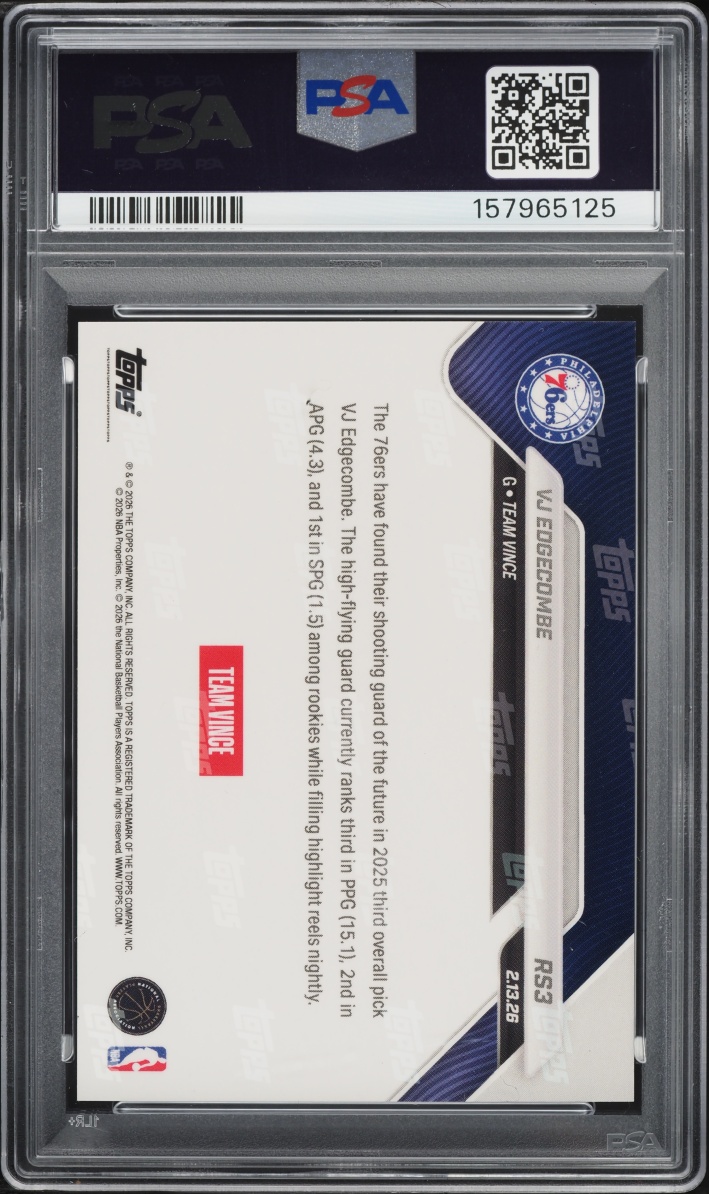 2026 Topps Now Rising Stars VJ Edgecombe ROOKIE #3 PSA 10 GEM MINT