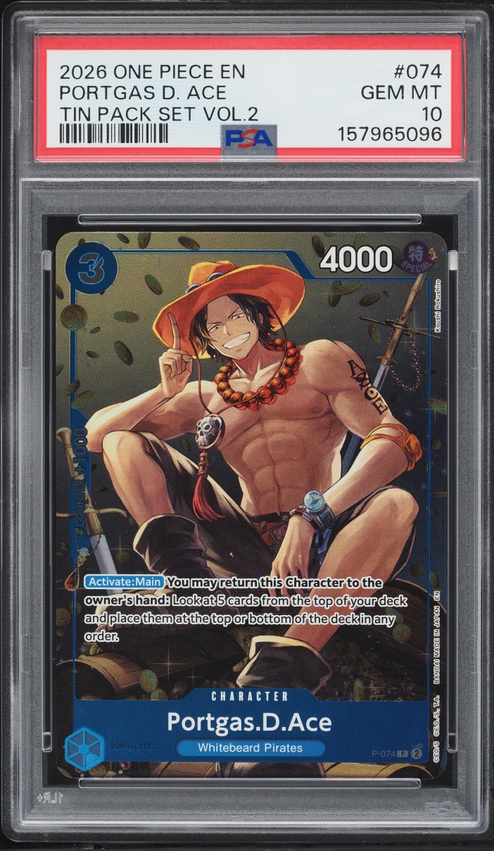 2026 One Piece Promo Tin Pack Set Vol. 2 Portgas D. Ace #P-074 PSA 10 GEM MINT