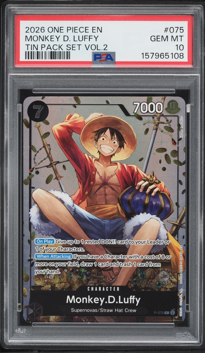 2026 One Piece Promo Tin Pack Set Vol. 2 Monkey D. Luffy #P-075 PSA 10 GEM MINT
