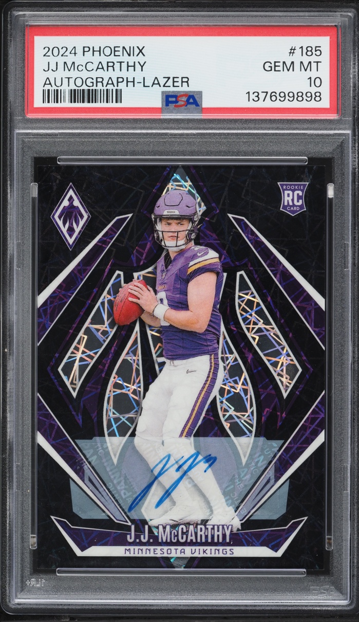 2024 Panini Phoenix Lazer J.J. McCarthy ROOKIE AUTO #185 PSA 10 GEM MINT