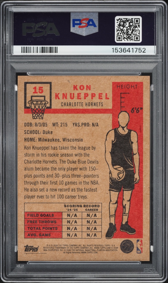 2026 Topps Living Kon Knueppel ROOKIE #15 PSA 10 GEM MINT
