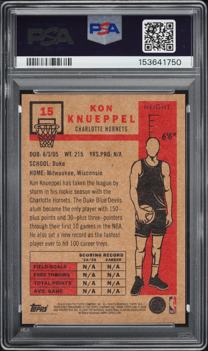 2026 Topps Living Kon Knueppel ROOKIE #15 PSA 10 GEM MINT