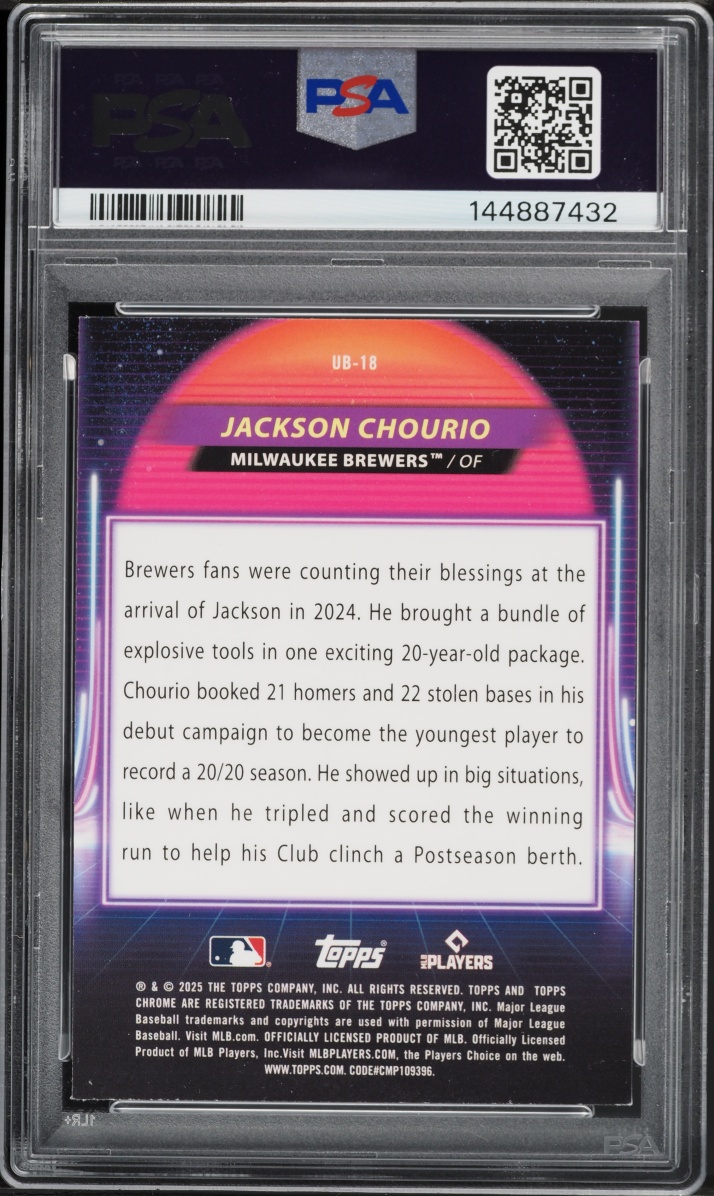 2025 Topps Chrome Cosmic Ultraviolet Beam Jackson Chourio #UB-18 PSA 9 MINT