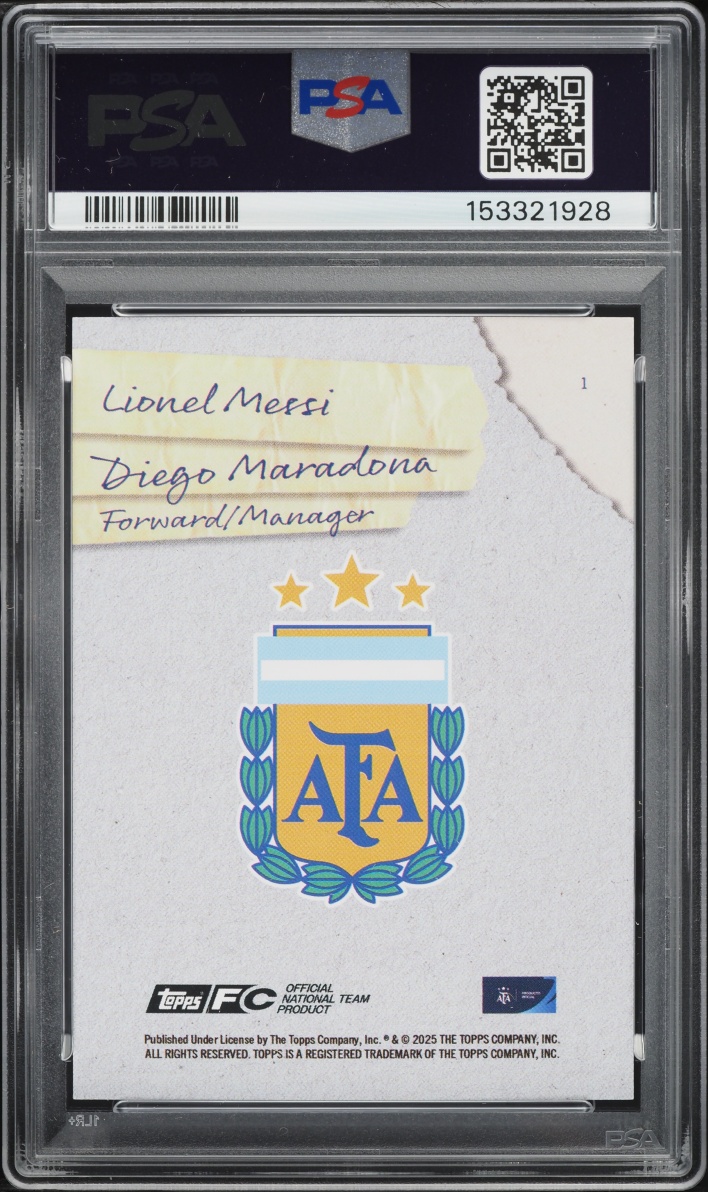 2025 Topps Focus Argentina Red AFA Starballer Lionel Messi Diego Maradona 5/5 #1 PSA 9 MINT